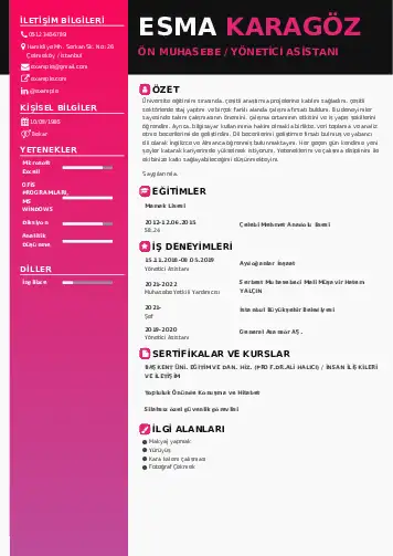 Yönetici Asistanı Cv Örnekleri cv indir